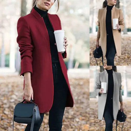 

Women Winter Warm Wool Lapel Trench Parka Coat Jacket Long Slim Overcoat