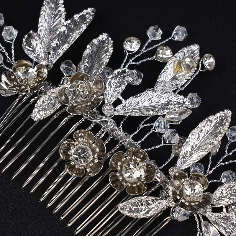 Handmade Luxury Silver Alloy Leaf Floral Rhinestone Bridal Hair Comb Trendy Crystal Wedding Accessories Jewelry Women Prom Tiara 6 Sbb81f61a983a4277a1af0bf23265a0949