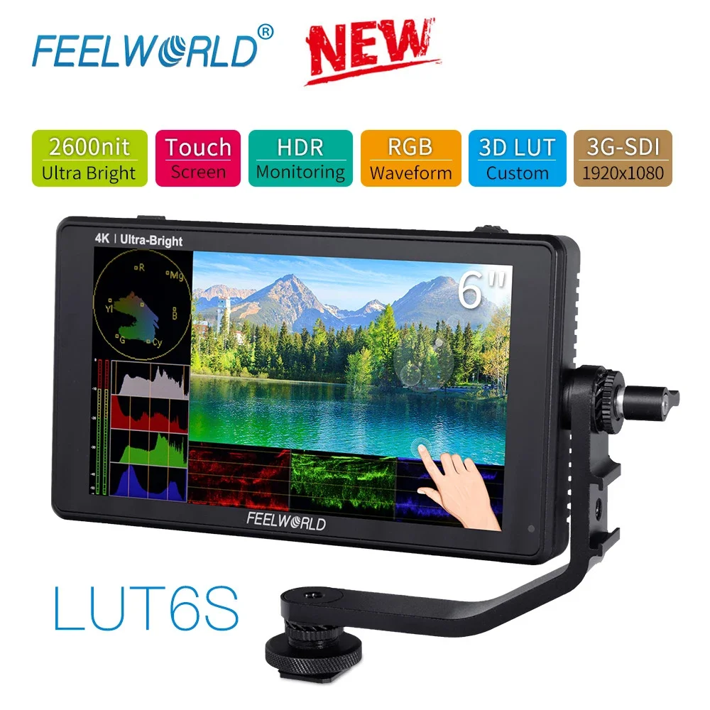 

Сенсорный экран FEELWORLD LUT6S, 6 дюймов, 2600 нит, 3D Лут, монитор для камеры, цифровой зеркальный фотоаппарат, с режимом волны HDR, для стабилизации Youtube