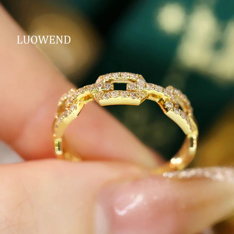 

LUOWEND 18K Yellow Gold Rings Romantic Buckle Design INS Style 0.40carat Real Natural Diamond Ring for Women Engagement Jewelry