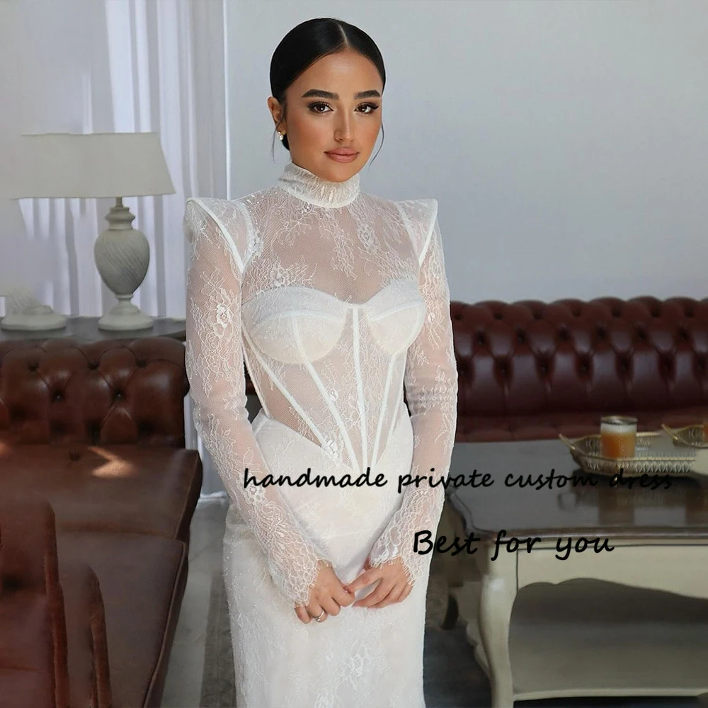 Luxury Lace Mermaid Wedding Dresses Long Sleeve High Neck Bridal Gowns Floor Length Beach Elopement Wedding Dress 2024 
Luxury Lace Mermaid Wedding Dresses Long Sleeve High Neck Bridal Gowns Floor Length Beach Elopement Wedding Dress 2024
