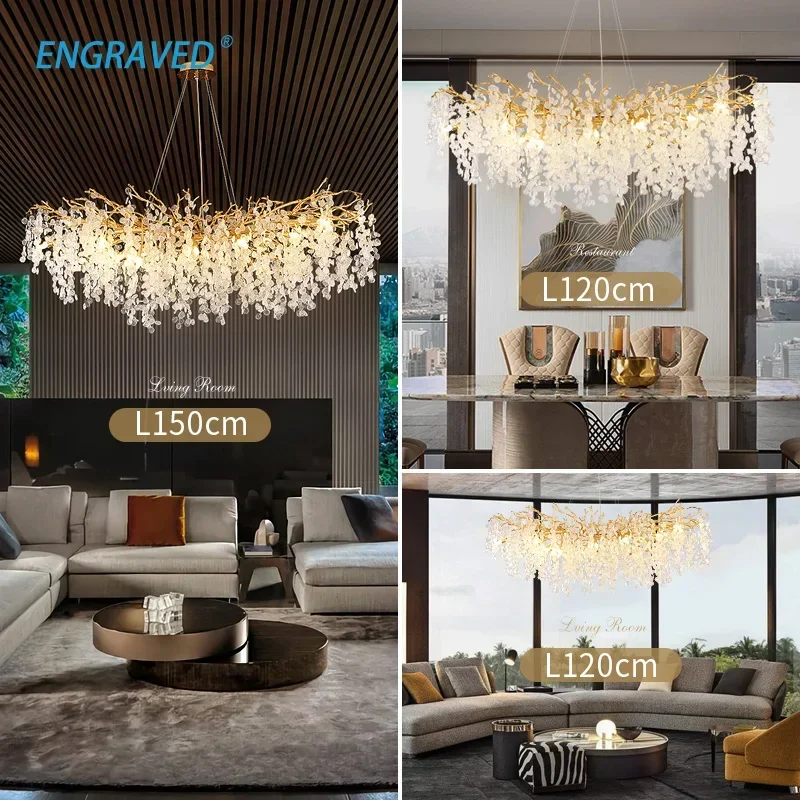 

Modern Crystal Chandeliers Gold Money Tree Branch Pendant Lighting Round Ceiling Light Fixtures For Dinner room