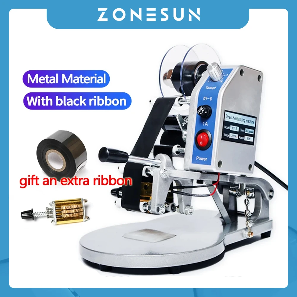 

ZONESUN Electric Date Coding Machine Batch Number Serial Number Expiry Date Printer Ribbon Coder for Flat Surface ZS-DY8