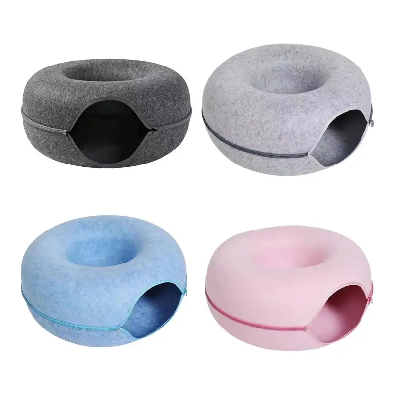 

Cat Donut Bed Interactive Play Toys For Cats Natural Felt Cave Cat Tunnel Toys Kitten House Basket Pet Supplies Accessories