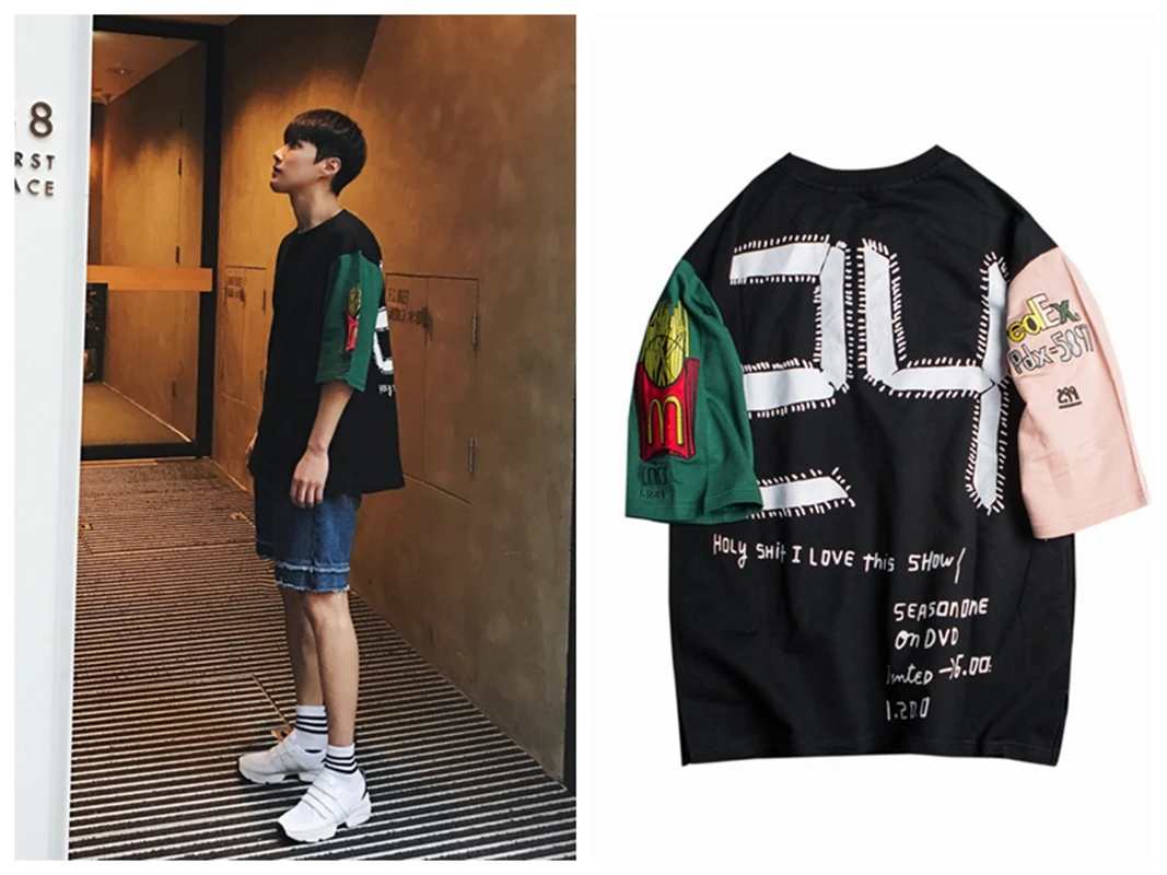 Personality Fashion Loose Men's T-shirt Trendy Korean Letter Printing Color Matching Embroidery Cotton Singer Stage Streetwear
Personality Fashion Loose Men's T-shirt Trendy Korean Letter Printing Color Matching Embroidery Cotton Singer Stage Streetwear