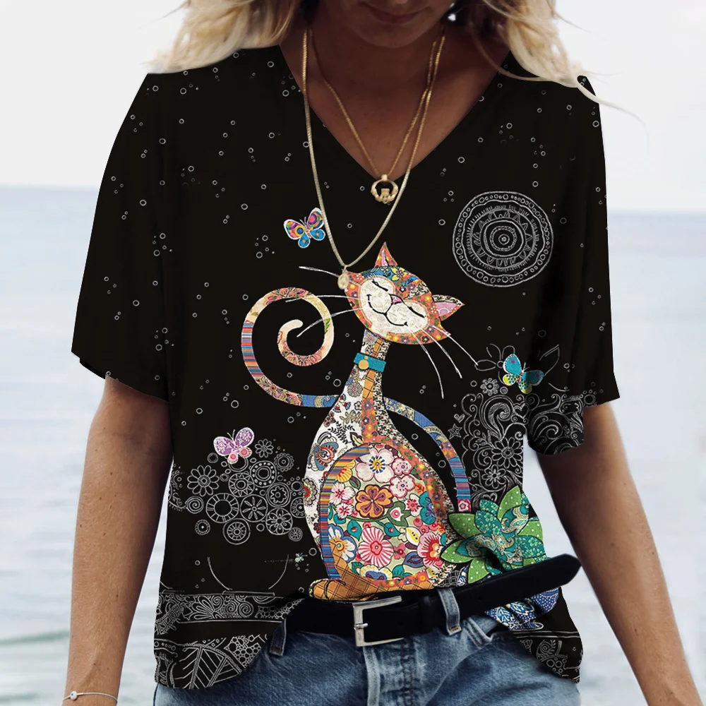 Summer Fashion Women's T Shirt Manga Cat 3D Print Short Sleeve Tops V Neck Harajuku Tees Casual Ladies Clothing Oversized Blouse
Summer Fashion Women's T Shirt Manga Cat 3D Print Short Sleeve Tops V Neck Harajuku Tees Casual Ladies Clothing Oversized Blouse