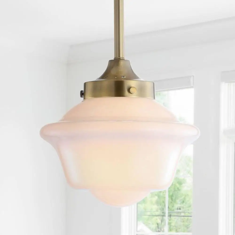 

Adjustable Metal/Glass Schoolhouse Pendant Light with Eco-Friendly LED Bulb Brass Finish UL Listed Hanging Height