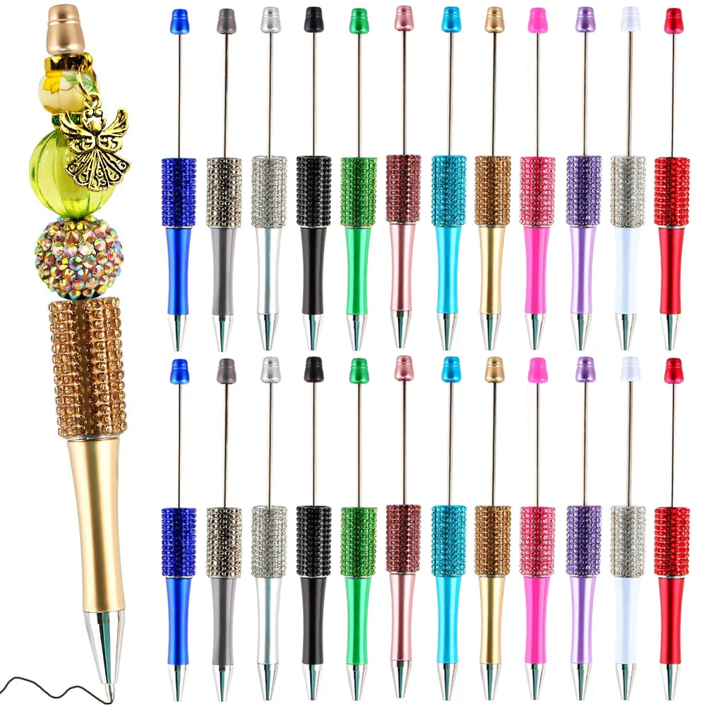

60Pieces DIY Beaded Pen Water Diamond Pen Colorful Full Diamond Beadable Pens Handmade Bead Ball Pen Cute Pens