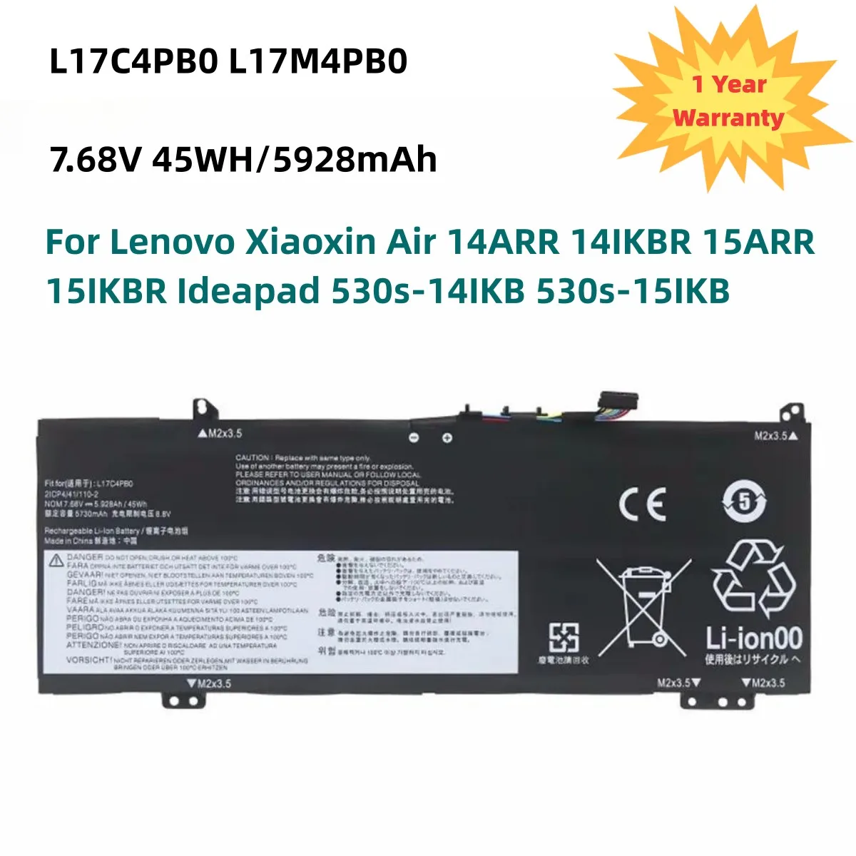L17C4PB0 Laptop Battery For Lenovo Xiaoxin Air 14ARR 14IKBR 15ARR 15IKBR Ideapad 530s-14IKB 530s-15IKB L17M4PB0 7.68V 45WH
L17C4PB0 Laptop Battery For Lenovo Xiaoxin Air 14ARR 14IKBR 15ARR 15IKBR Ideapad 530s-14IKB 530s-15IKB L17M4PB0 7.68V 45WH