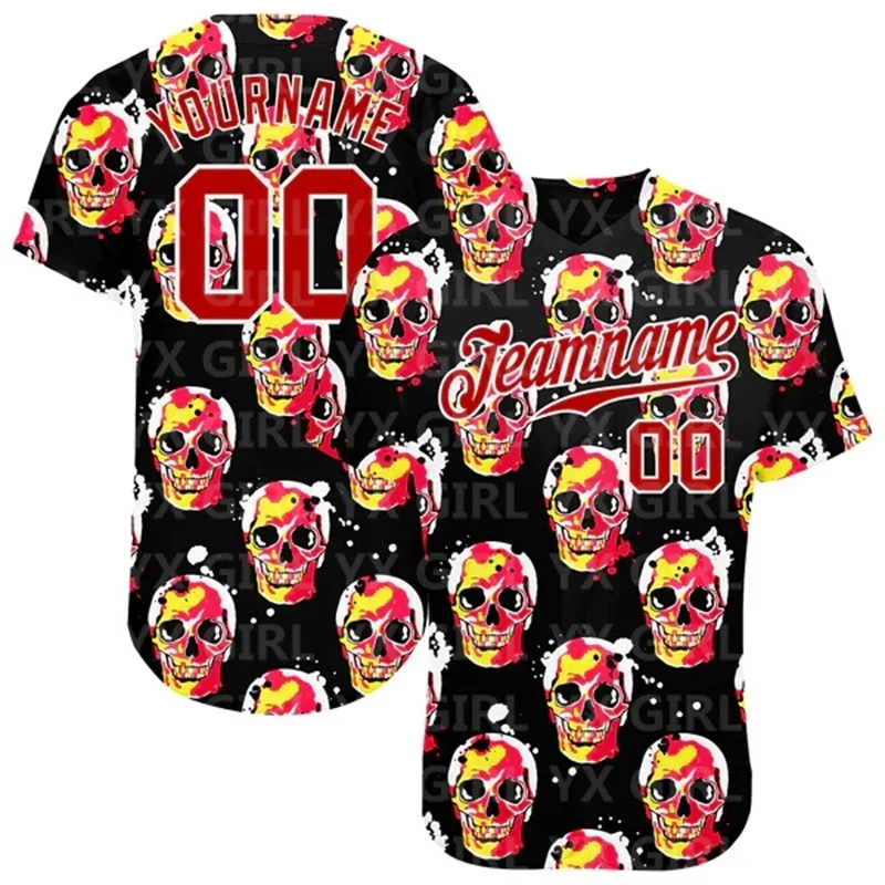 

Custom 3D Pattern Halloween Skulls Authentic Baseball Jersey 3D Printed Men and Women Shirt Casual Shirts