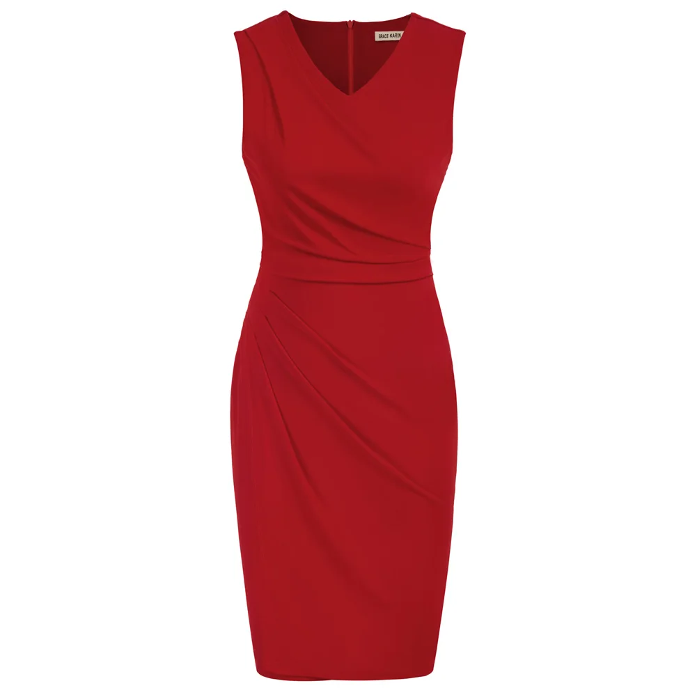 GRACE KARIN Women's Ruched Bodycon Dress Sleeveless V-Neck Knee Length Work Pencil Dress Elegant Office Lady Workwear A20
GRACE KARIN Women's Ruched Bodycon Dress Sleeveless V-Neck Knee Length Work Pencil Dress Elegant Office Lady Workwear A20