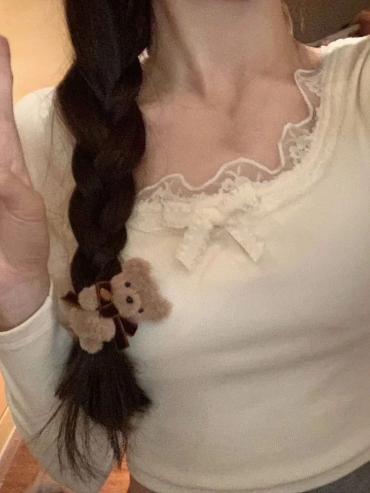 Winter Slim Vintage T-shirt Women Lace Ruched Bow Elegant Tops Female Korean Fashion Designer Long Sleeve Sexy Y2k Clothing
Winter Slim Vintage T-shirt Women Lace Ruched Bow Elegant Tops Female Korean Fashion Designer Long Sleeve Sexy Y2k Clothing