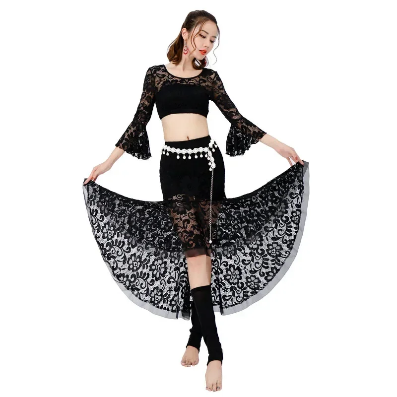 

Belly Dance Long Skirt Set Carnaval Disfraces Festival Rave Outfit Suits Performance Stage Dance Lace Suit For Oriental Dance