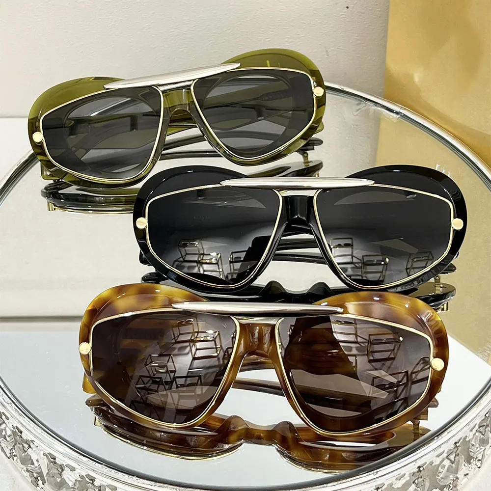 

INS New Metal Women's Advanced Sunglasses Fashion Brand Designer Punk Metal Cover Mirror Curved Mirror Sunshade Mirror UV400