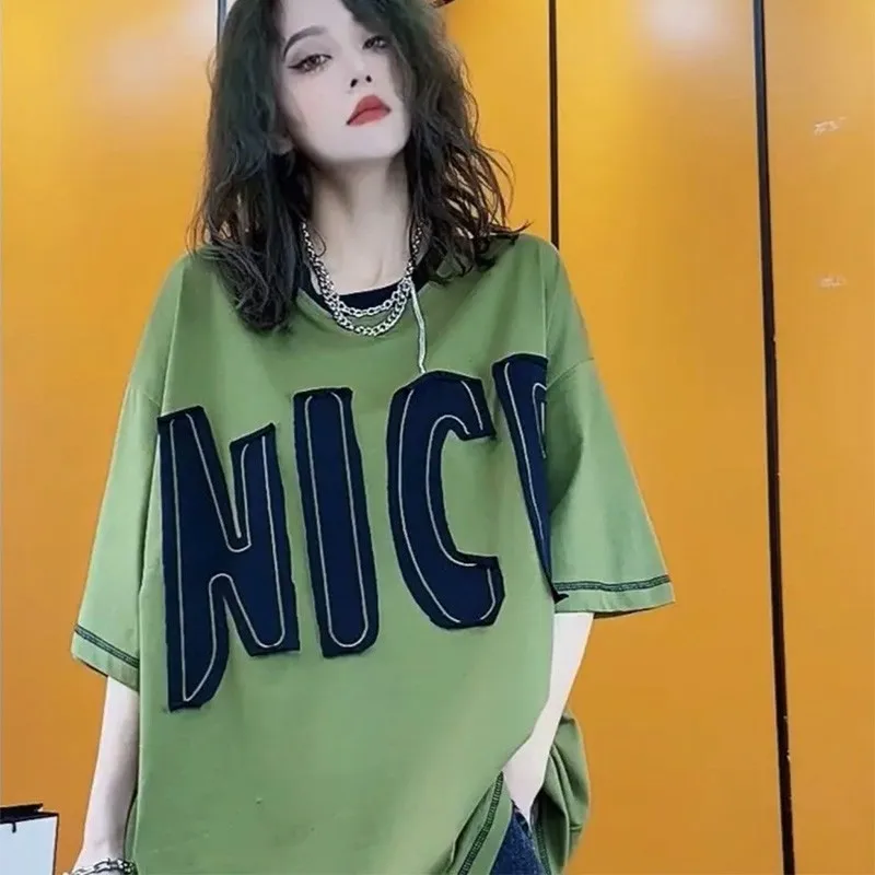 Korean Version Loose Patch Letter Short Sleeved T-shirt Women's Mid Length Summer Versatile Top Ins Tees
Korean Version Loose Patch Letter Short Sleeved T-shirt Women's Mid Length Summer Versatile Top Ins Tees