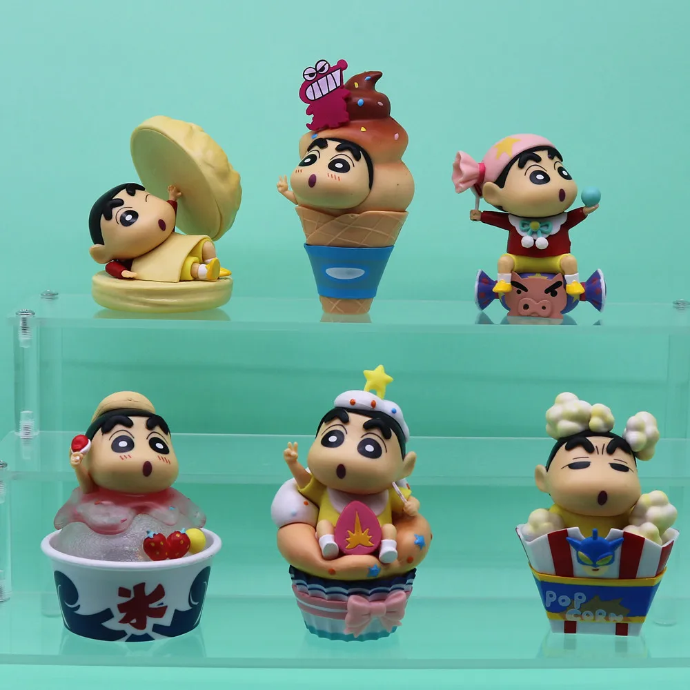 

New 6Pcs/Lot Kawaii Crayon Shin-chan Dessert Time Cartoon Peripheral Toys Cute Action Figures Ornament Girls Boys Festival Gifts