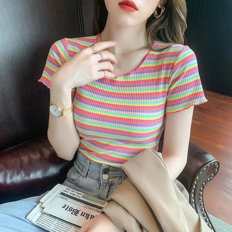 MRMT 2024 Brand New Women's Cotton Striped Short-Sleeved T-Shirt Women's Temperament Is Thin Fungus Collar Rolled Top
MRMT 2024 Brand New Women's Cotton Striped Short-Sleeved T-Shirt Women's Temperament Is Thin Fungus Collar Rolled Top