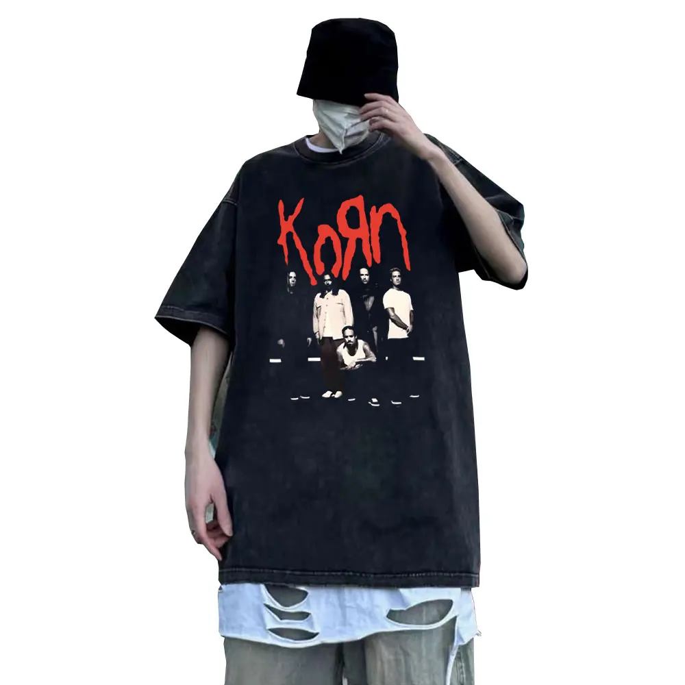 

Washed Vintage Men Women Casual Oversized T-shirt Retro Rock Band Korn Graphic Tshirt Male Gothic Short Sleeve Tees Streetwear