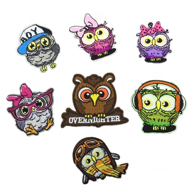 

50pcs/lot Luxury Anime Embroidery Patch Shirt Bag Kid Clothing Decoration Accessory Animal Bird Owl Shirt Bag Craft Diy Applique