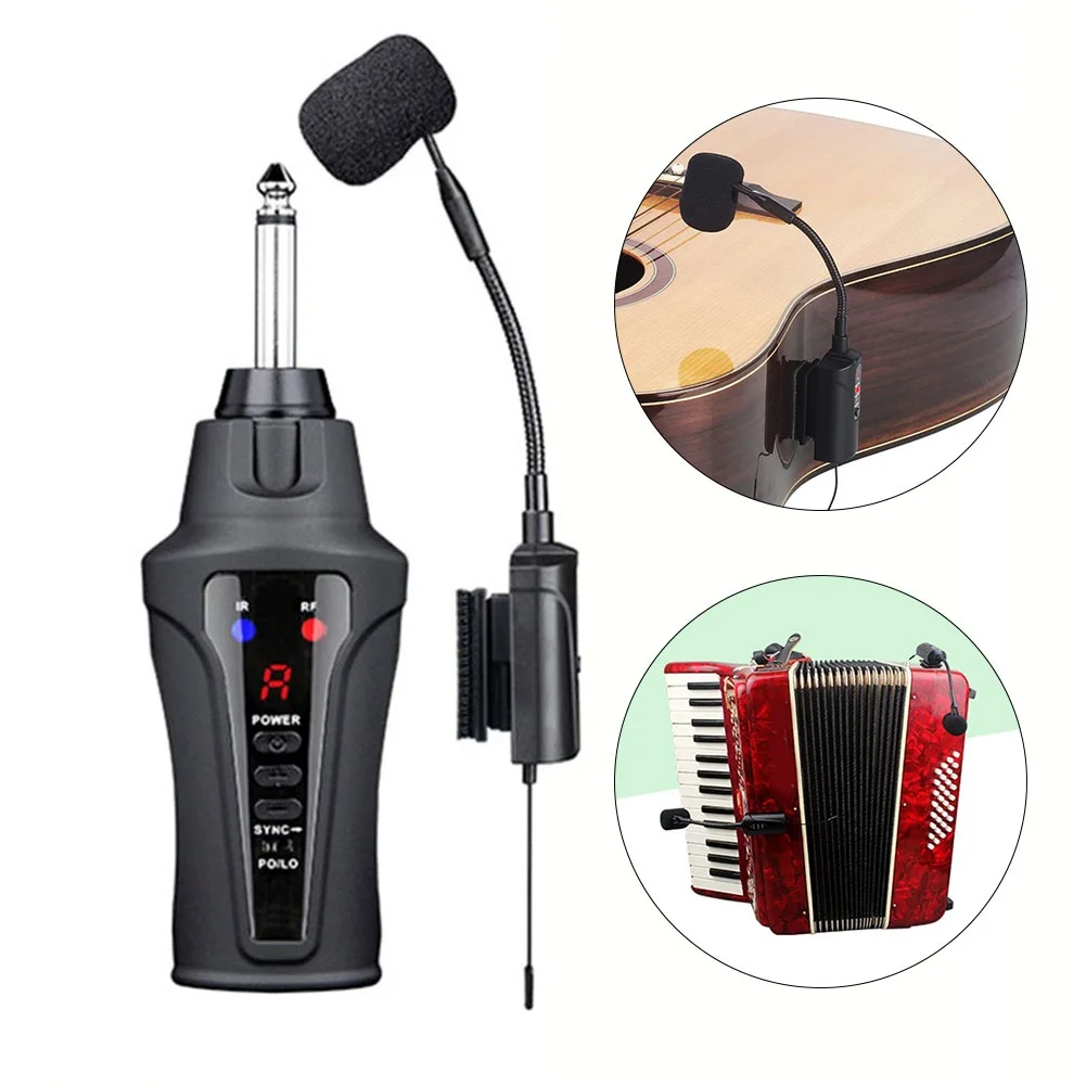 

Professional UHF Wireless Mic Receiver Transmitter System Instrument Parts For Guitar Accordion Saxophone Street Performances