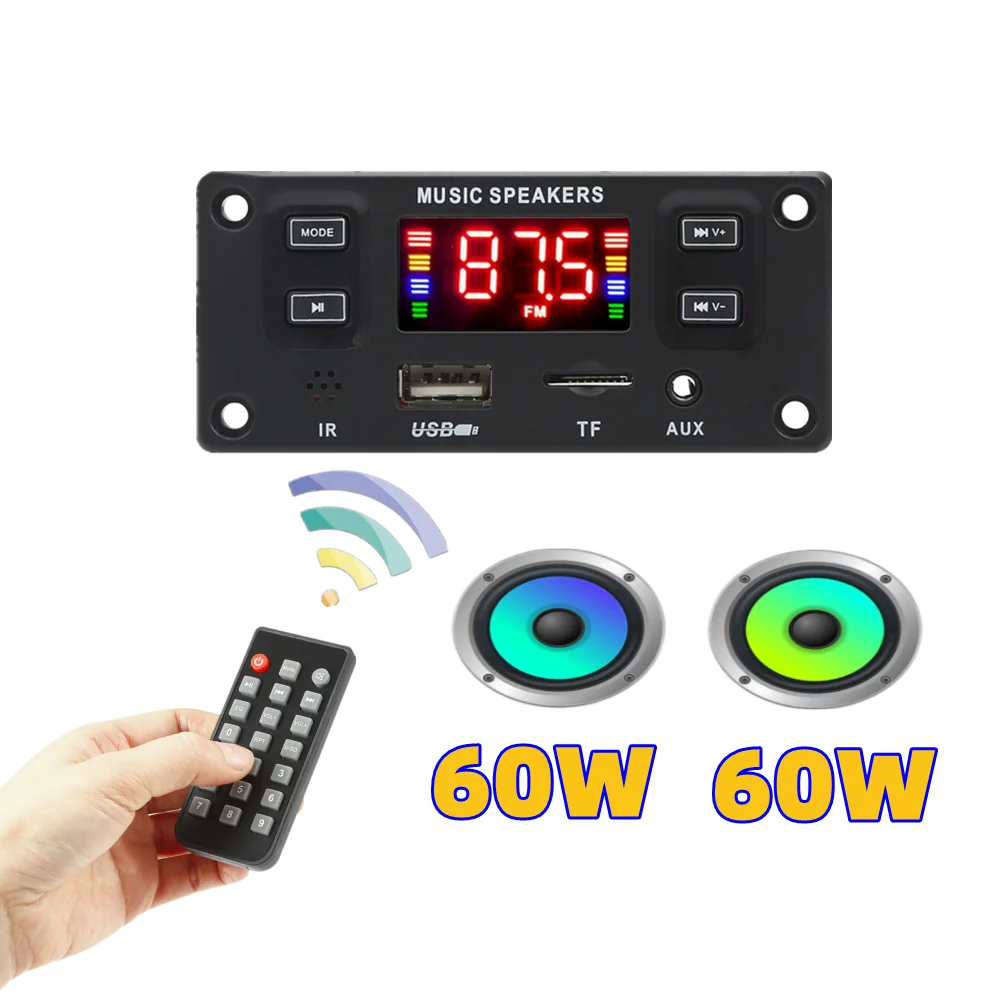 DC 8v-24V 120W Amplifier MP3 Decoder Board Bluetooth5.0 Car MP3 Player USB Recording Module FM AUX Radio For Speaker Handsfree
DC 8v-24V 120W Amplifier MP3 Decoder Board Bluetooth5.0 Car MP3 Player USB Recording Module FM AUX Radio For Speaker Handsfree