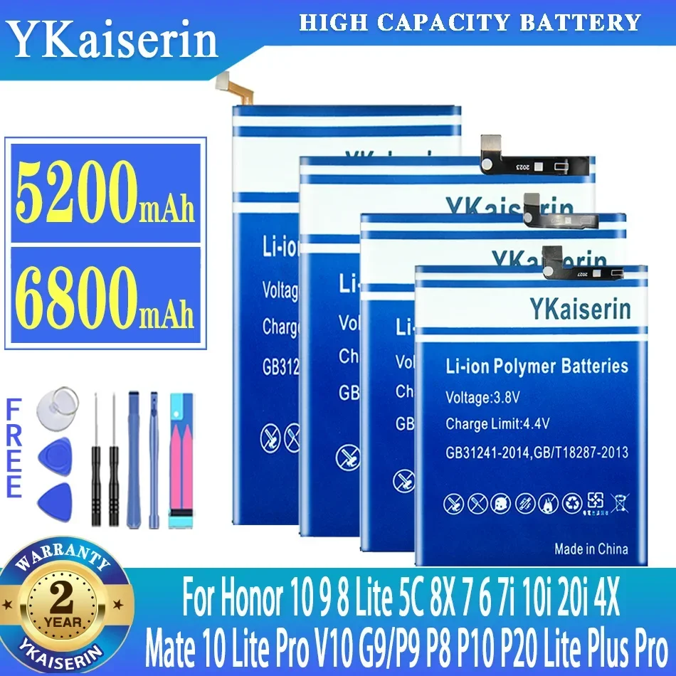 

Аккумулятор ykaisin для Huawei P9 P8 P10 P20 Lite Plus Pro, батарея для Honor 10 9 8 Lite 5C 8X 7 6 7i 10i 20i 4X Mate 10 Lite Pro V10 G9