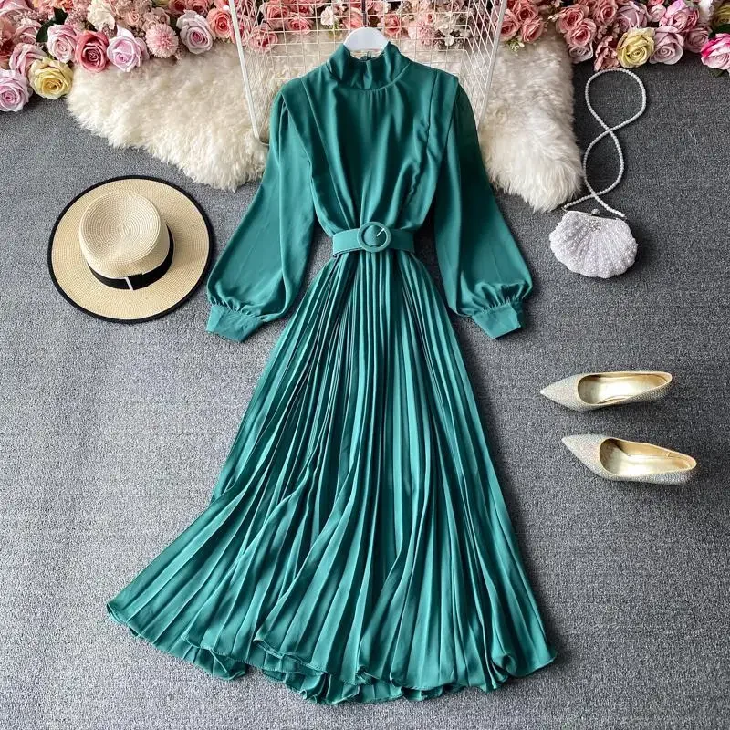 Spring Autumn Vestidos Collect Waist Stand Collar Pure Color Comfort Dress Women Elegant Dresses Lantern Sleeve Fashion Outwear
Spring Autumn Vestidos Collect Waist Stand Collar Pure Color Comfort Dress Women Elegant Dresses Lantern Sleeve Fashion Outwear