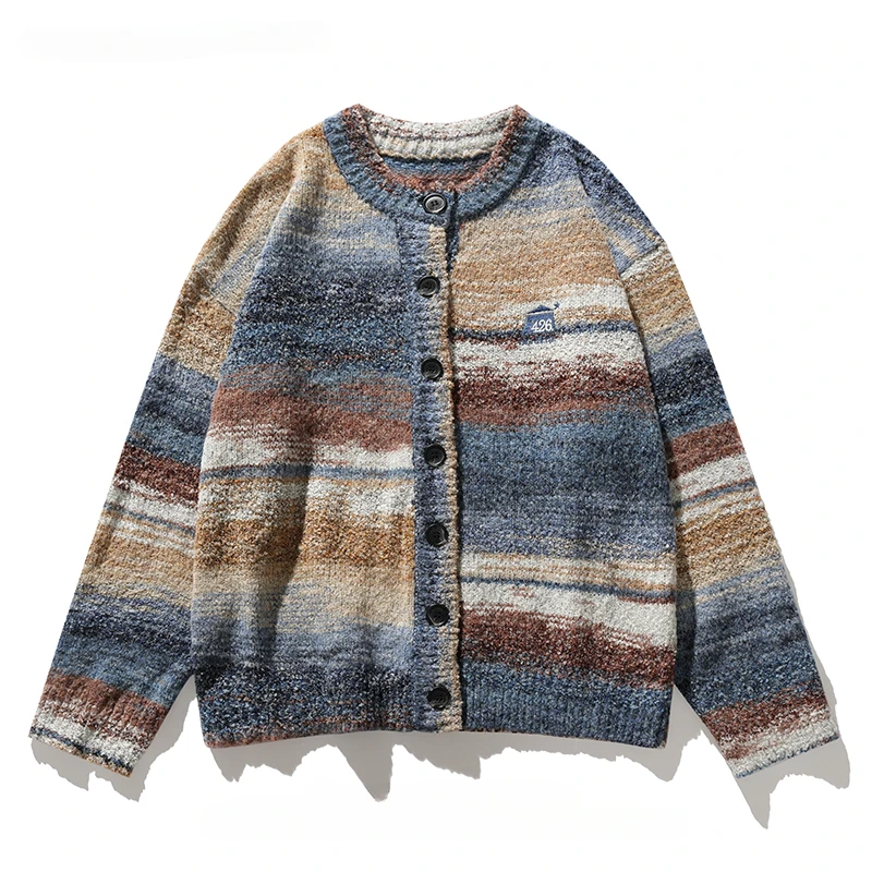 Contrasting Color Striped Cardigan Sweater Top Men's Autumn Winter Lazy Style Retro Oil Painting Gradient Single Breasted Jacket
Contrasting Color Striped Cardigan Sweater Top Men's Autumn Winter Lazy Style Retro Oil Painting Gradient Single Breasted Jacket