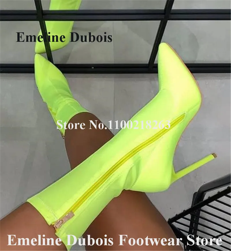 Neon Yellow Short Boots Emeline Dubois Pointed Toe Elastic Stiletto Heel Ankle Booties Zipper-up Banded High Heels Big Size
Neon Yellow Short Boots Emeline Dubois Pointed Toe Elastic Stiletto Heel Ankle Booties Zipper-up Banded High Heels Big Size
