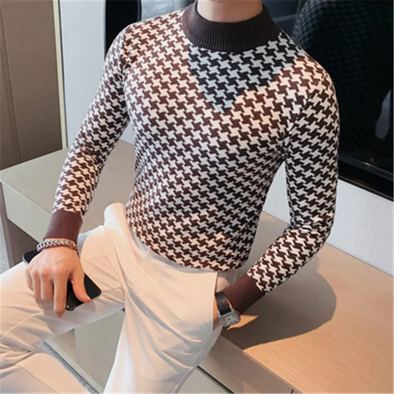 Mock Neck Knitted Sweaters for Men Jumper Slim Fit Knittwear Long Sleeve Houndstooth Pullover Male Men Clothing Thick Winter
Mock Neck Knitted Sweaters for Men Jumper Slim Fit Knittwear Long Sleeve Houndstooth Pullover Male Men Clothing Thick Winter