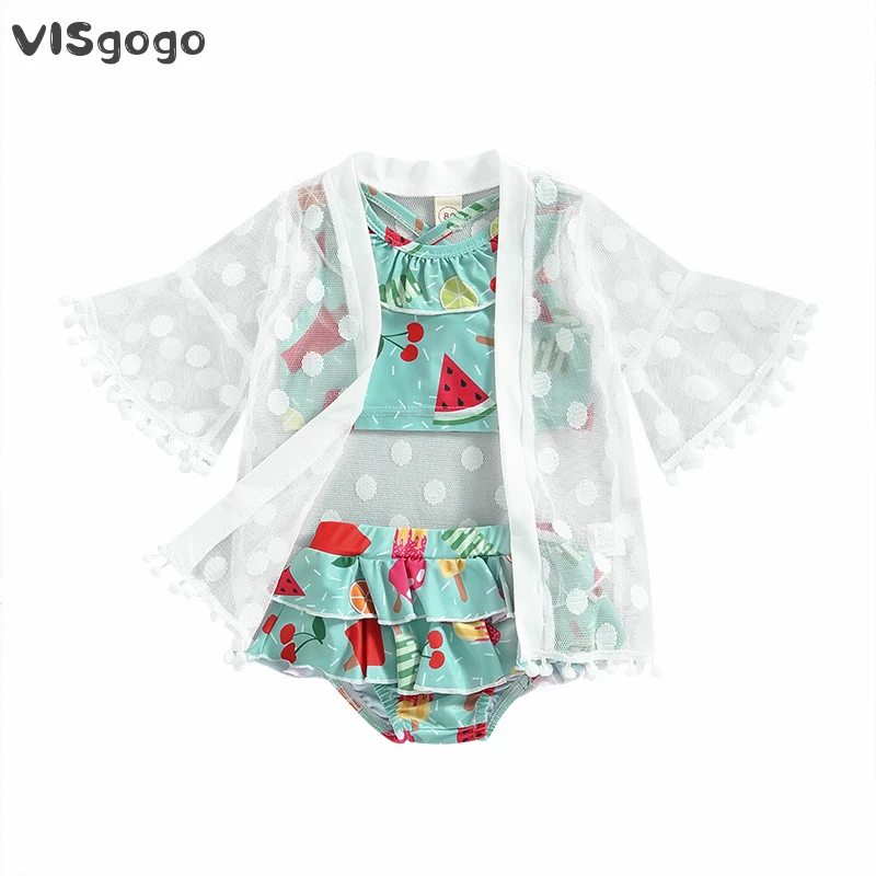 VISgogo Baby Girls Swimwear Bikini Set Watermelon Print Ruffled Tops with Briefs and Dots Tasseled Cover-up 3Piece Set
VISgogo Baby Girls Swimwear Bikini Set Watermelon Print Ruffled Tops with Briefs and Dots Tasseled Cover-up 3Piece Set