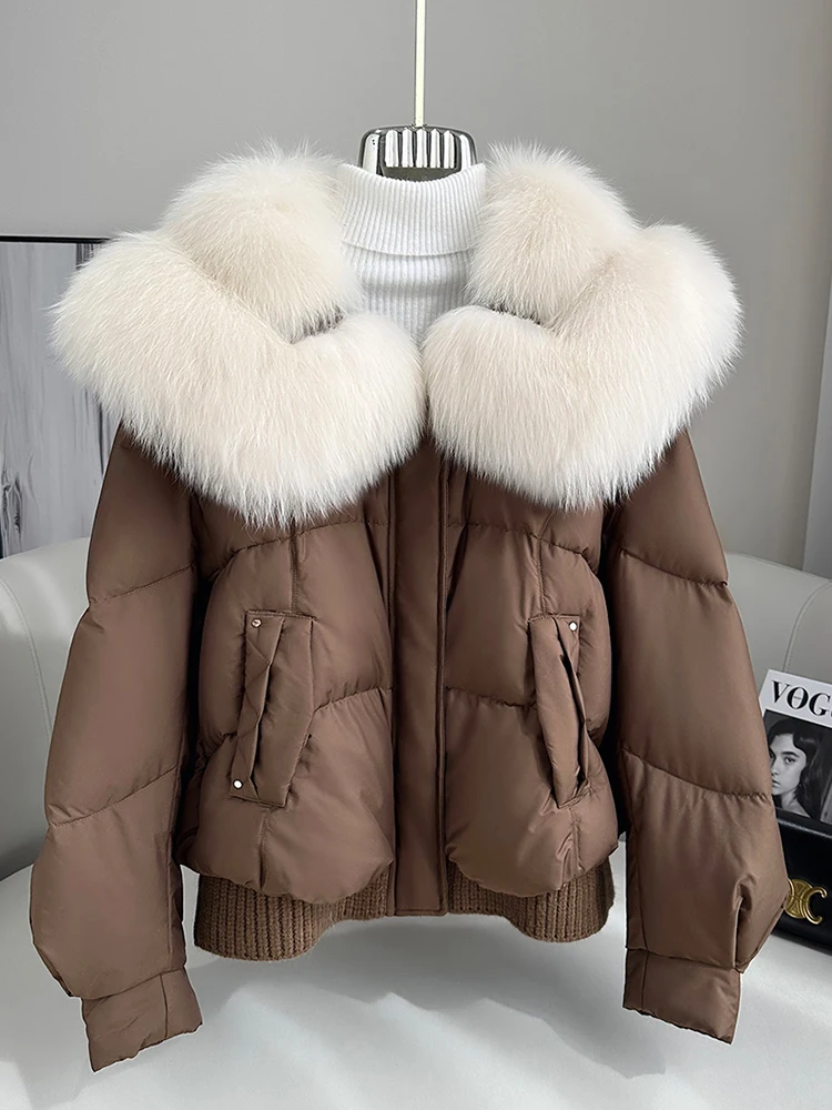 

Новинка, зимние теплые женские куртки с гусиным пухом, куртки-Пуховики с воротником из натурального Лисьего меха, толстая женская верхняя одежда