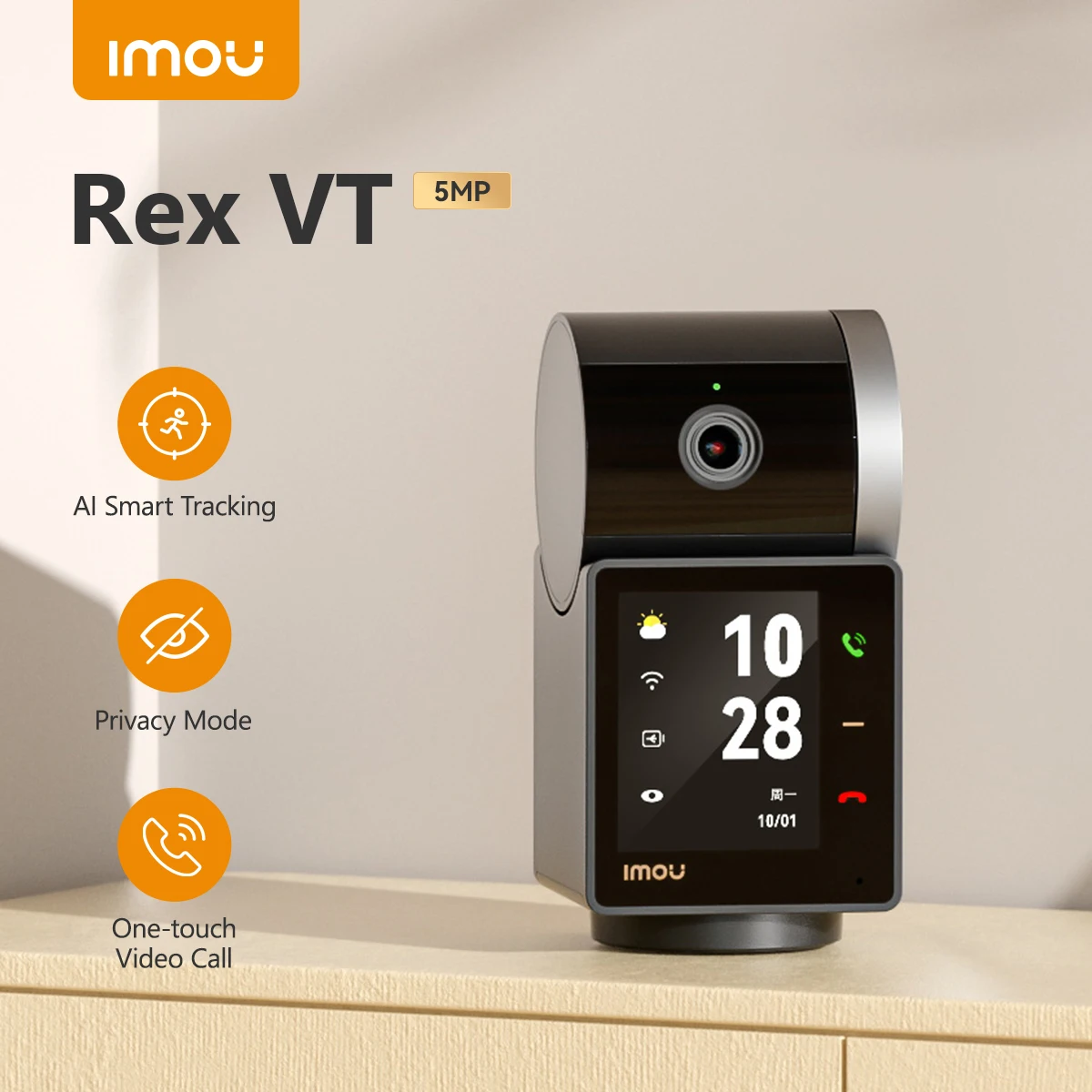 

IMOU Rex VT 5MP 3K Indoor Screen Video Camera Human Pet Detection 2.4inch Display PT 360 Two Way Talk One-Touch Call WiFi Camera