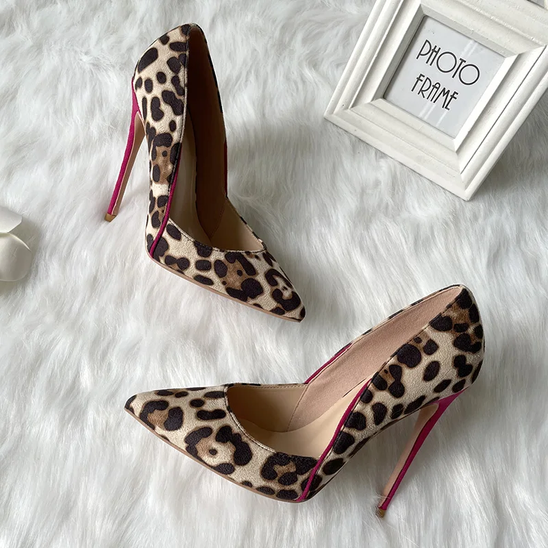 

Hot Sale Sexy Leopard Suede D‘Orsay Heels Peach Suede 12CM Thin High Heeled Women Men Lady Pump Shoes Custom Small Plus Size