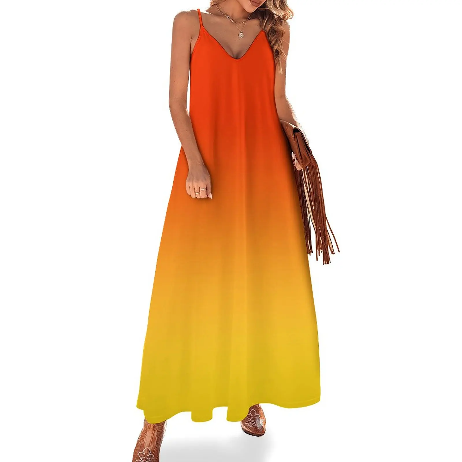 

OMBRE GRADIENT ORANGE RED AND YELLOW ONE OF 100 CHIC OMBRE 2 TONE DESIGNS ON OZCUSHIONS Sleeveless Dress women clothes