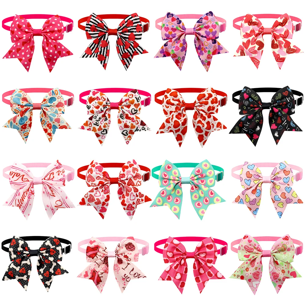 

50/100 Pcs Pink Dog Bow Ties Sweet Valentine's Day Dog Bowties Cute Cat Bows Loving Heart Neckties Bows For Dogs Pet Grooming