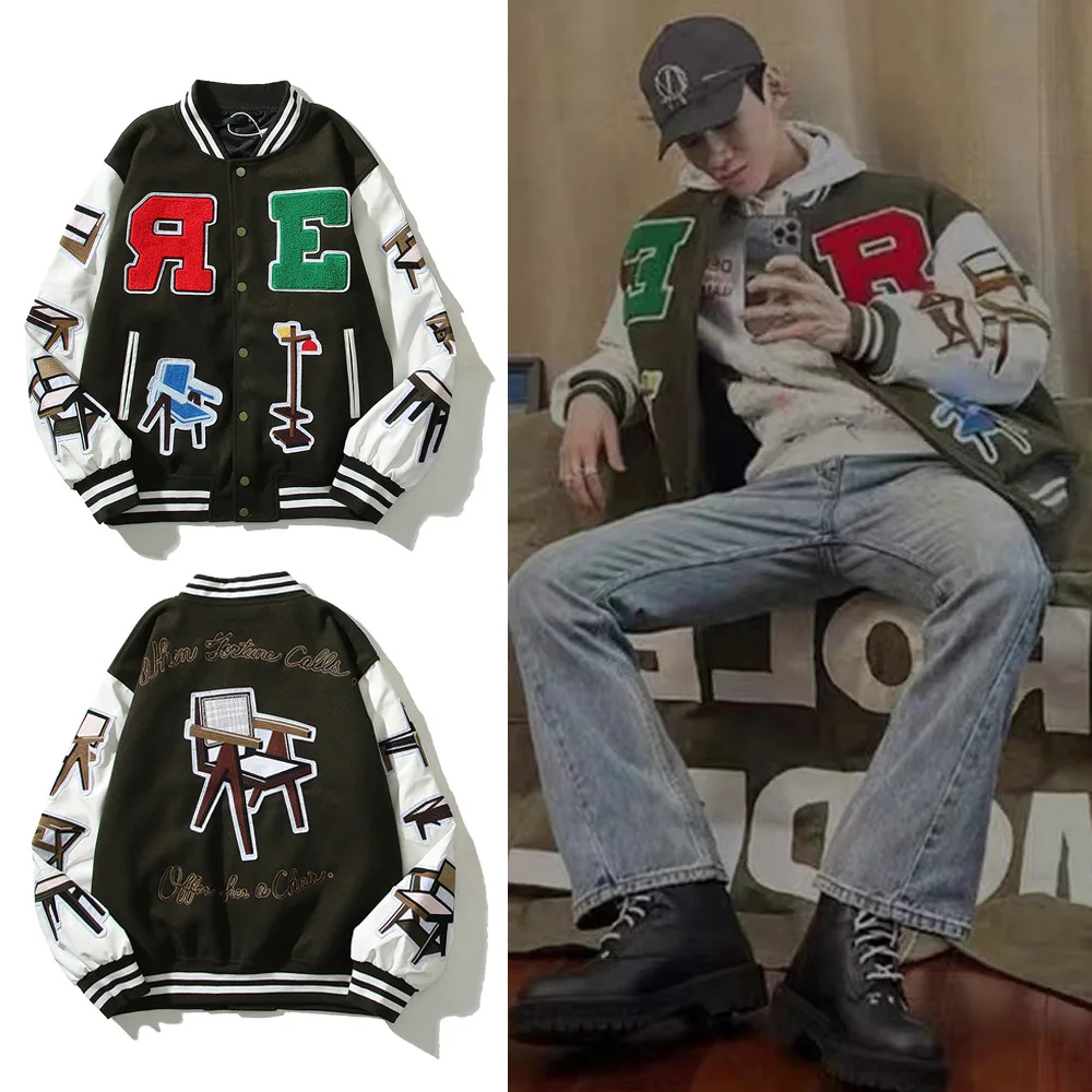 Chair Patch Embroidery Baseball Uniform Jackets for Men Women Leather Sleeve Street Outfits Casual Cardigan Coats Clothing
Chair Patch Embroidery Baseball Uniform Jackets for Men Women Leather Sleeve Street Outfits Casual Cardigan Coats Clothing