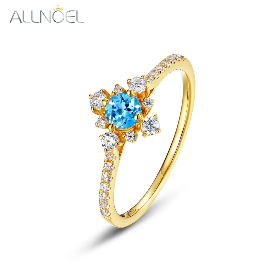 

ALLNOEL Genuine 14K 585 Yellow Gold Rings For Women Natural 5*7mm Swiss Blue Topaz Elegant Wedding Gift Fine Jewelry Handmade