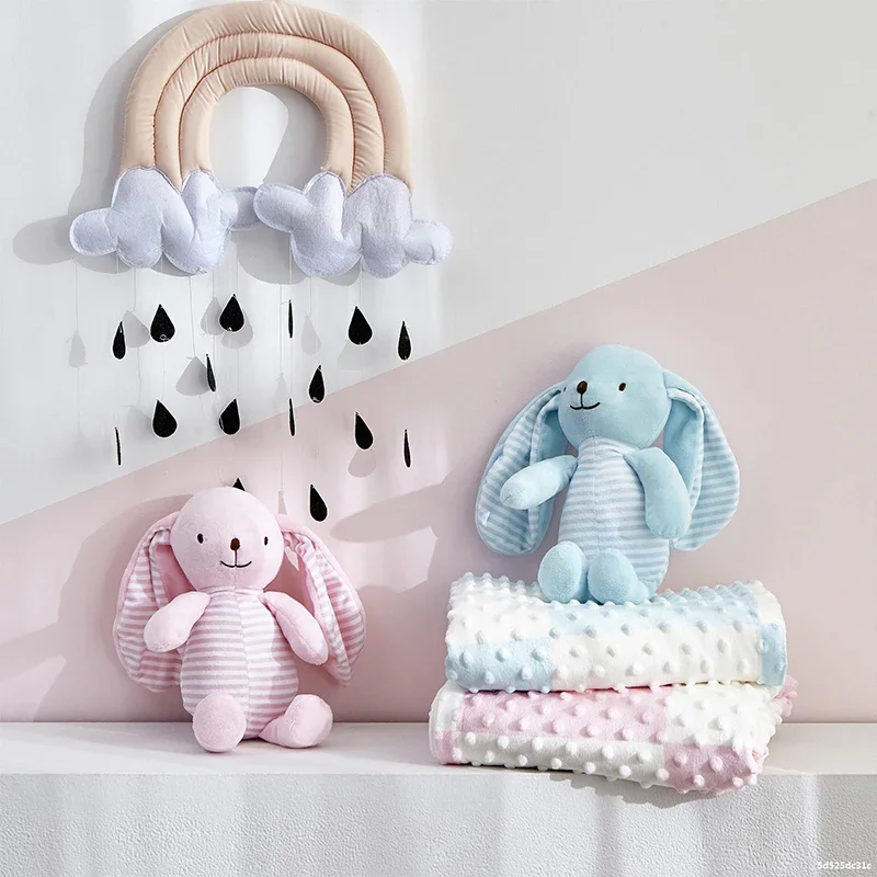 

Baby Blankets with Cute Rabbit Plush Toy 75x120cm Newborn Gifts Swaddle Wrap Soft Warm Minky Blanket