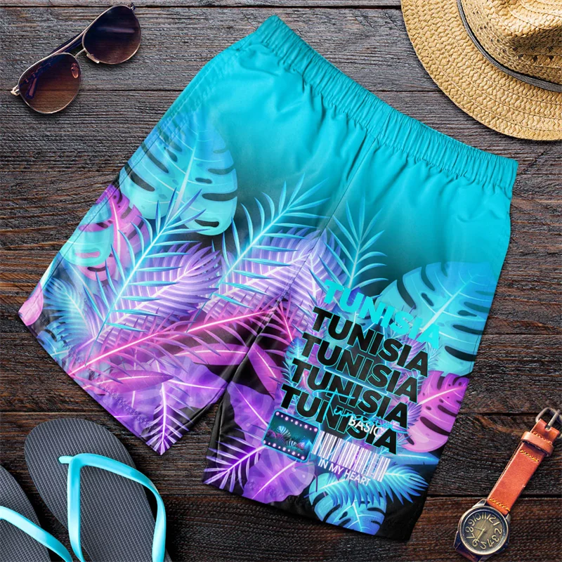 

Tunisia Flag Map Graphic Short Pants For Men Clothes Casual Hawaiian Beach Shorts Africa Country Trunks National Emblem Trousers