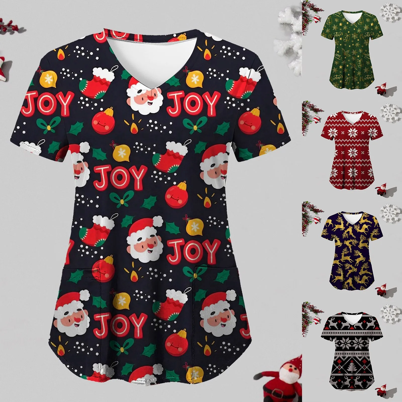 Women Working Uniform Short Sleeve V-Neck Santa Cartoon Printing Tops Christmas Blouses Uniforms Pet carer Nursing Costume
Women Working Uniform Short Sleeve V-Neck Santa Cartoon Printing Tops Christmas Blouses Uniforms Pet carer Nursing Costume
