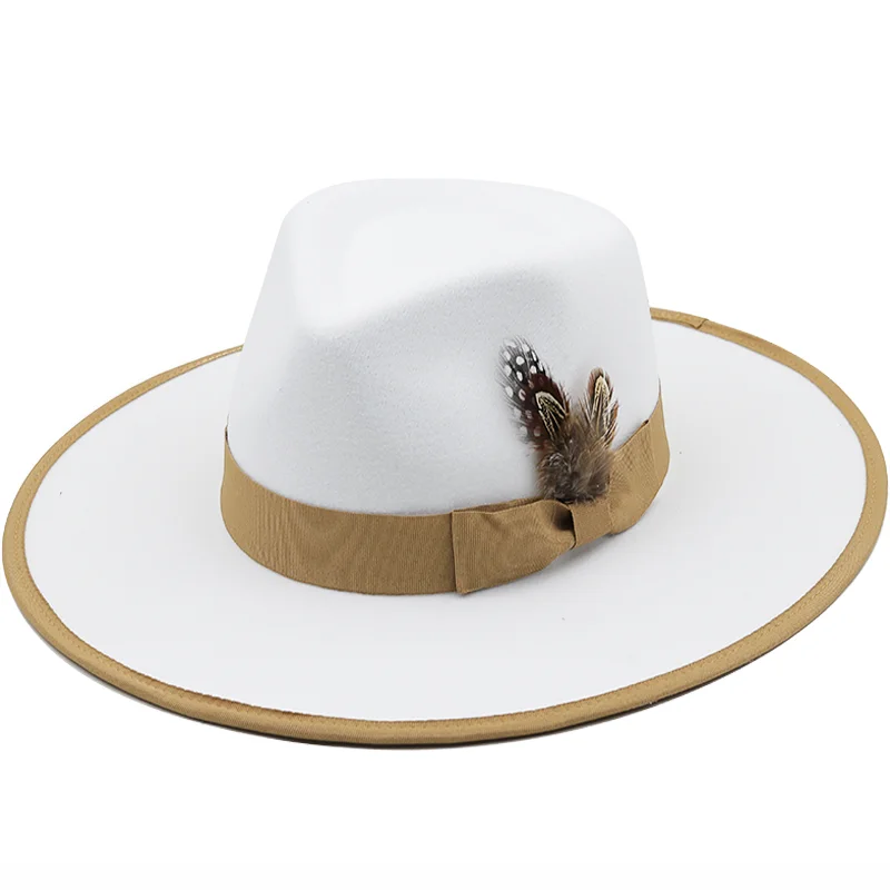 New Wool Fedora Hats for Women Wide Brim Dress Men Caps Felted Hat Panama Church Wedding Feather Band Men Hat Sombreros De Mujer
New Wool Fedora Hats for Women Wide Brim Dress Men Caps Felted Hat Panama Church Wedding Feather Band Men Hat Sombreros De Mujer