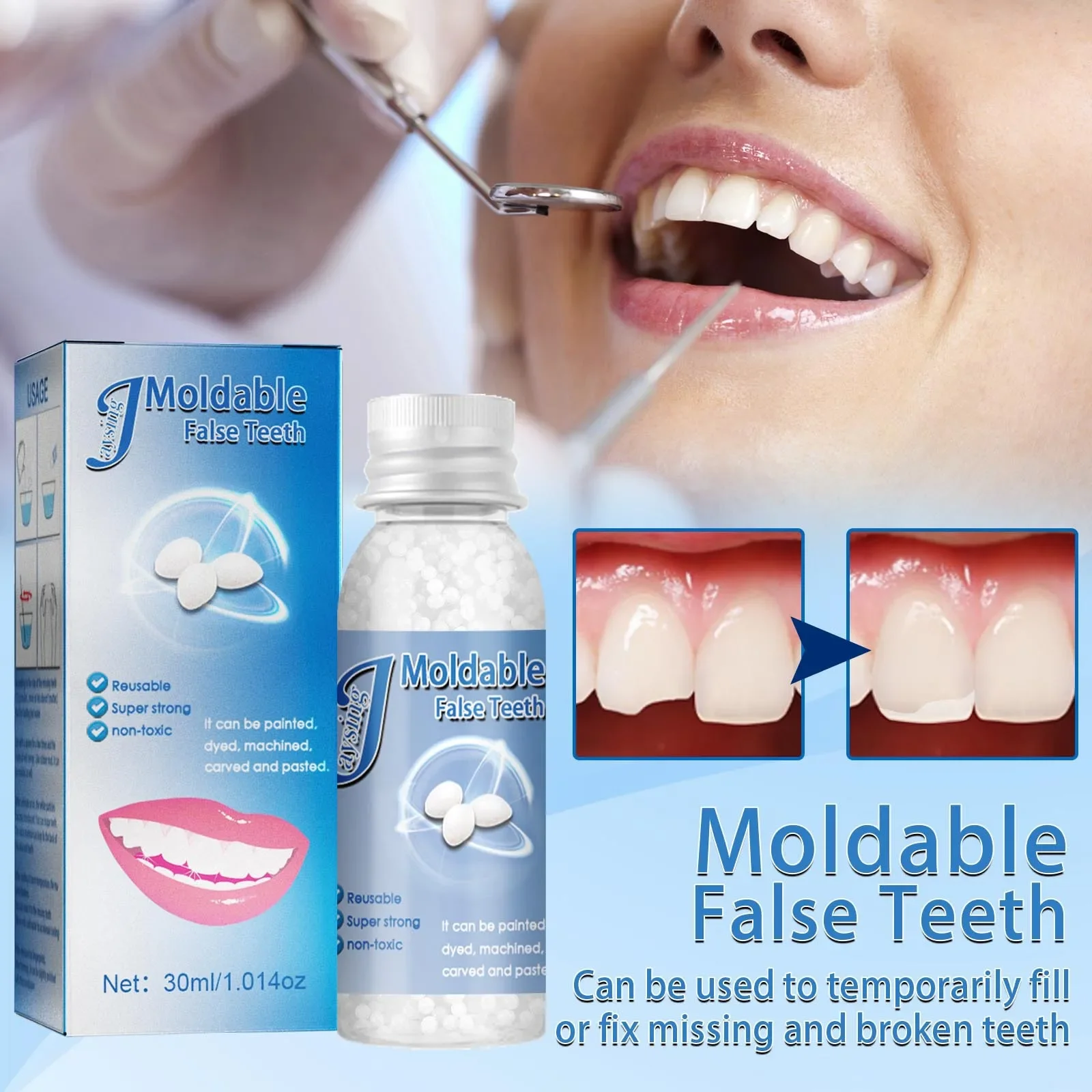 Resin Tooth Repair Glue Shapeable Teeth Gaps Filling Solid Glue Temporary Teeth Repair Falseteeth Glue Safety Dental Supplies
Resin Tooth Repair Glue Shapeable Teeth Gaps Filling Solid Glue Temporary Teeth Repair Falseteeth Glue Safety Dental Supplies