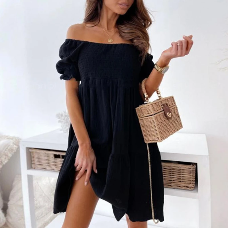 Women Sexy Dress Summer Ladies Beach Swing Off Shoulder Sundress Soild Casual Loose Pleated A-line Sun Dress
Women Sexy Dress Summer Ladies Beach Swing Off Shoulder Sundress Soild Casual Loose Pleated A-line Sun Dress