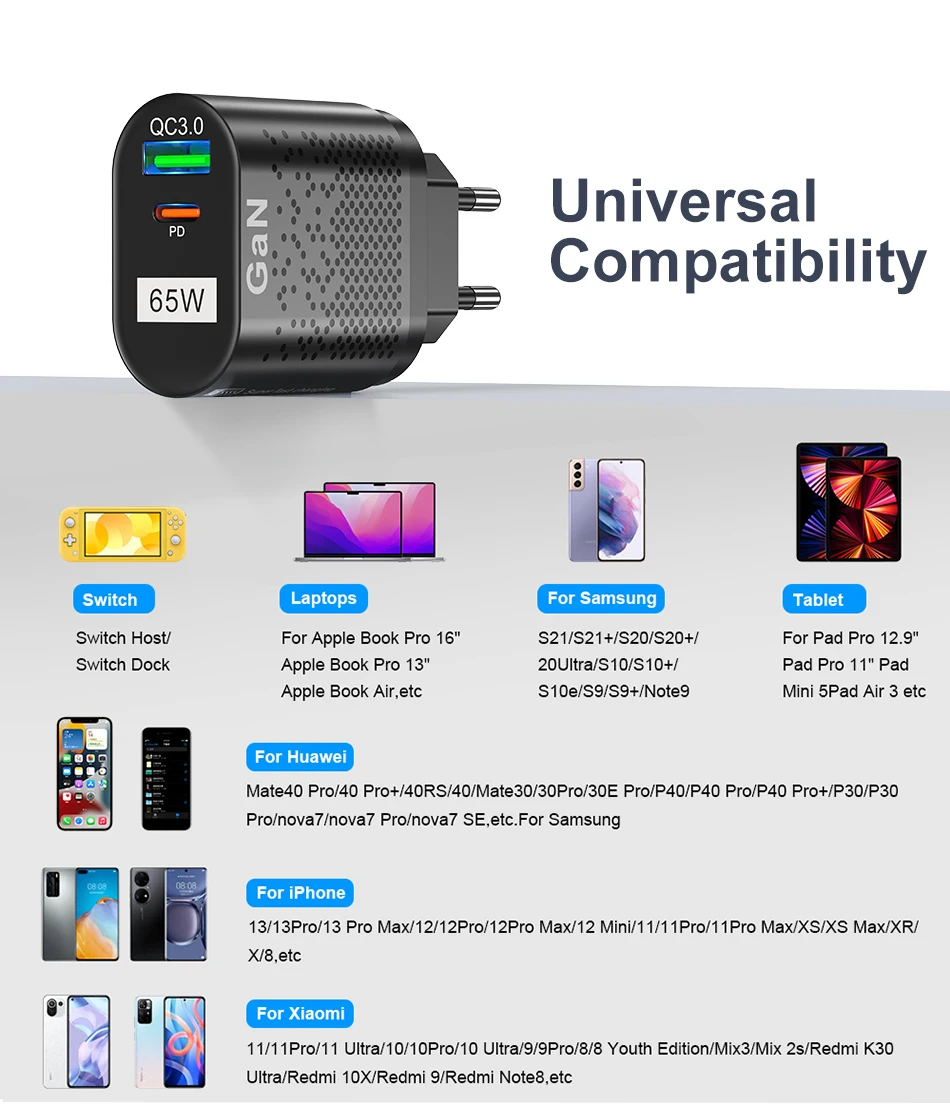 USLION 65W شاحن GaN USB C PD KR المقابس شاحن GaN سريع الشحن الهاتف نوع C للمواصفات الكورية IPhone 8 USLION 65W شاحن GaN USB C PD KR المقابس شاحن GaN سريع الشحن الهاتف نوع C للمواصفات الكورية IPhone