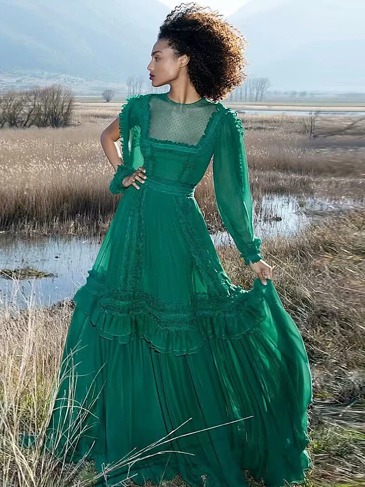 

Dresses Women's Runway Extravagant Spring Summer New High Quality Fashion Party Green Elegant Casual Chic Celebrity Long Dress