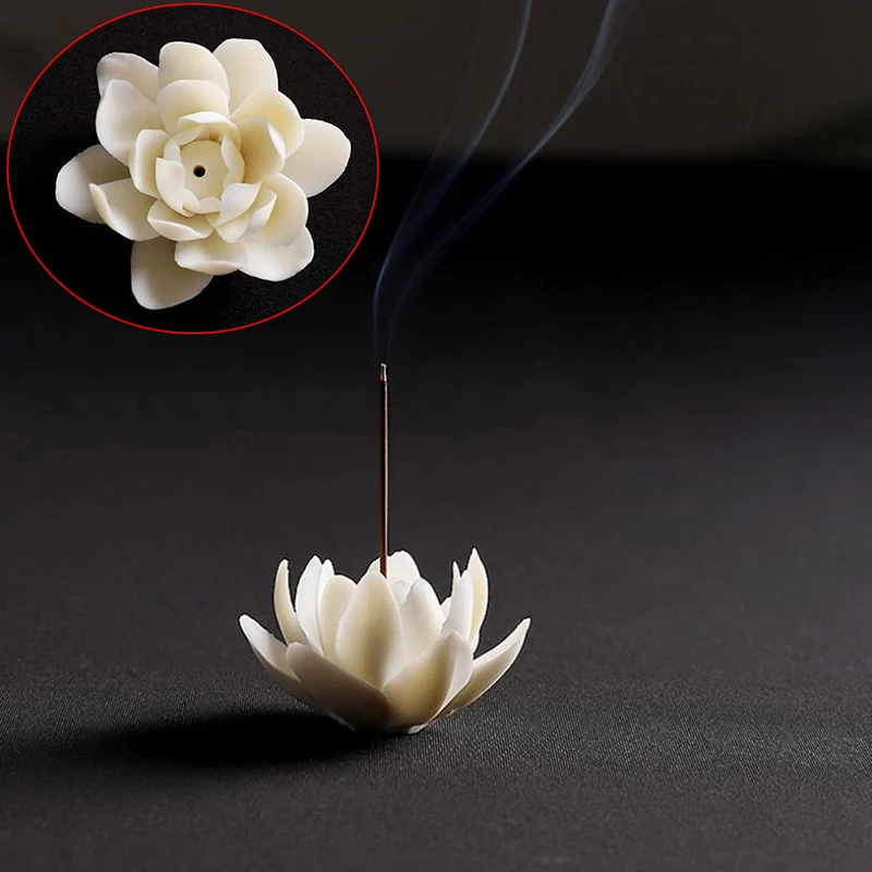 

1PC Ceramic White Lotus Incense Burner Sandal Wood Incense Burner Ornaments Home Incense Stick Holder Aromatherapy