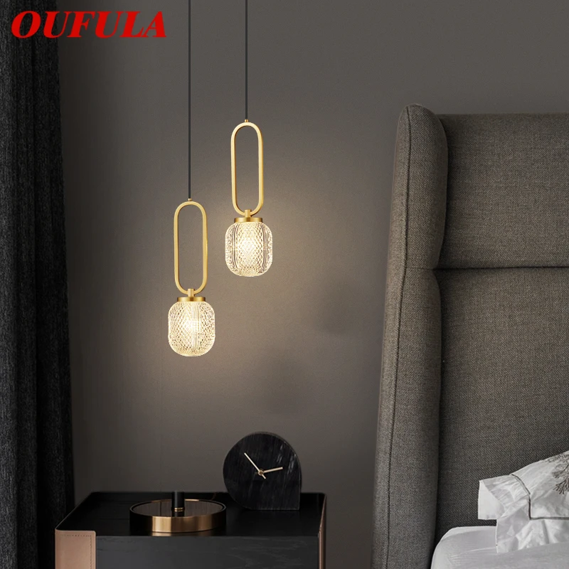 

OUFULA Contemporary Brass Pendant Lamp LED Gold Copper Hanging Light Creative Decorative for Home Living Bedroom