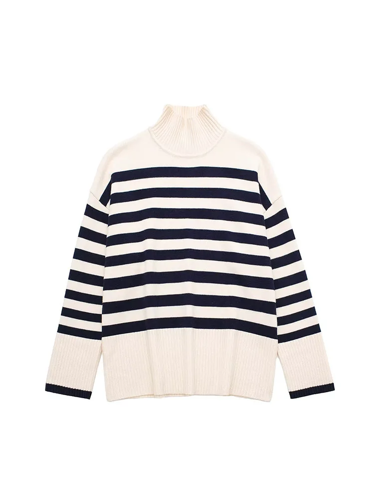 Women 2023 Autumn Fashion Casual Stripe Knitted Sweater Vintage High Neck Long Sleeve Female Pullovers Chic Tops
Women 2023 Autumn Fashion Casual Stripe Knitted Sweater Vintage High Neck Long Sleeve Female Pullovers Chic Tops