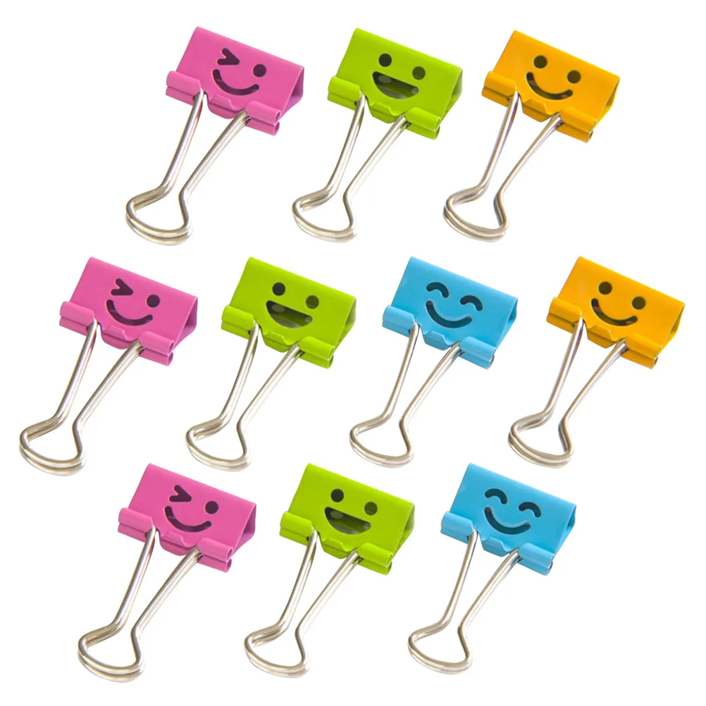 

10PCS Smile Face Design Metal Binder Clips Paper Clamp Clips Dovetail Design Clamps for School Office (Random Color) - Small
